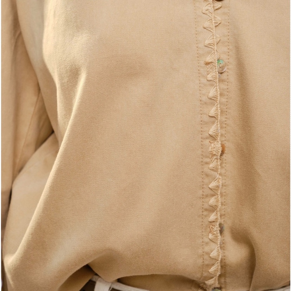 NEW blue b Tan Tonal Stitch Chambray Western Cowboy Retro Button Up Shirt Blouse - Picture 4 of 7